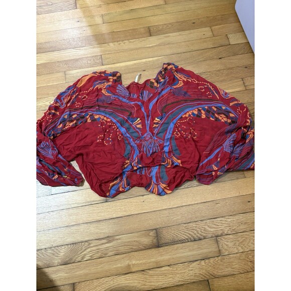 Free People Size M Beneath The Sea Top Red Floral - Picture 2 of 7